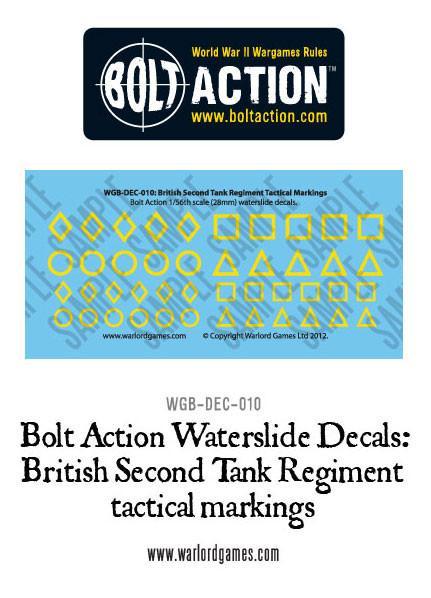 Bolt Action British Second Tank Regiment tactical markings decal sheet