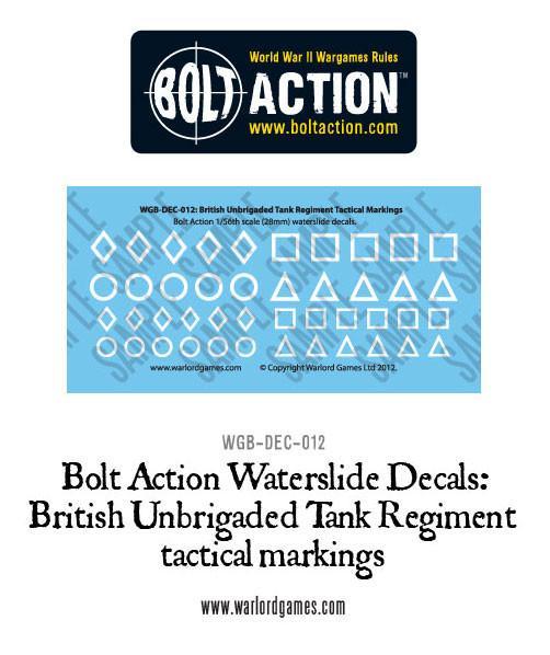 Bolt Action British Unbrigaded Tank Regiment tactical markings - white decal sheet