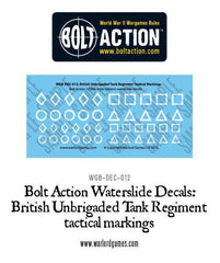Bolt Action British Unbrigaded Tank Regiment tactical markings - white decal sheet