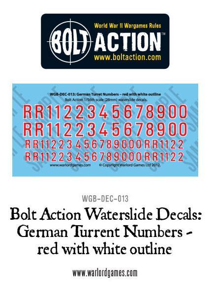 Bolt Action German Turret numbers - red with white outline decal sheet