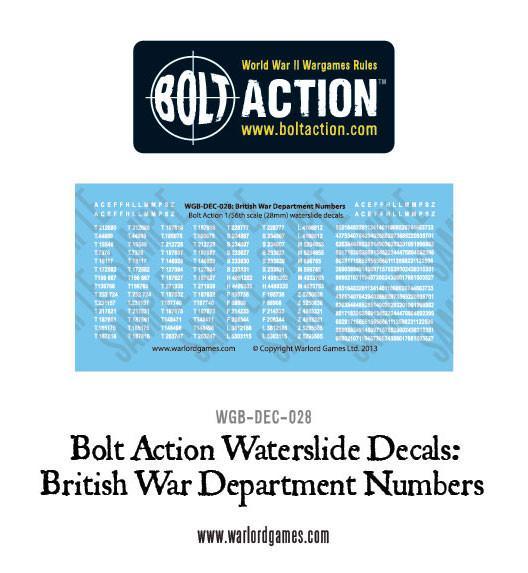 Bolt Action British War Department numbers decals