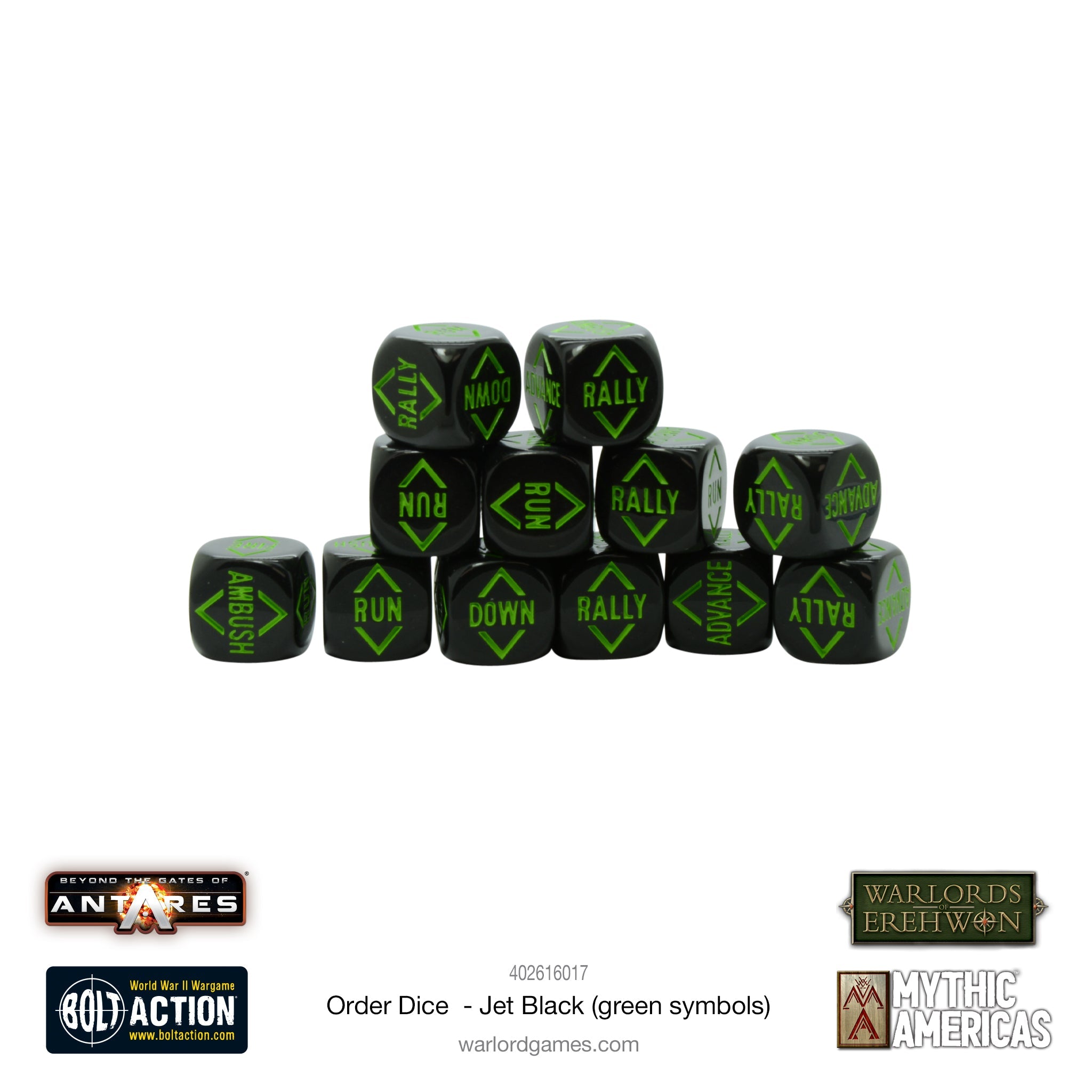 Order Dice - Jet Black (Green Symbols)