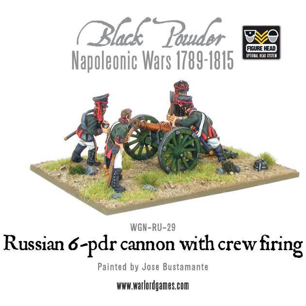 Napoleonic Russian 6 pdr cannon 1809-1815 with crew firing