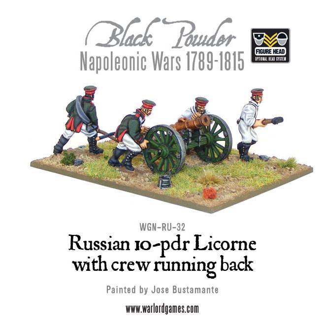 Napoleonic Russian 10-pdr Licorne howitzer 1809-1815 with crew running back