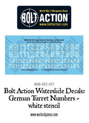 Bolt Action German Turret Numbers - white stencil decal sheet