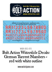 Bolt Action German Turret numbers - red with white outline decal sheet